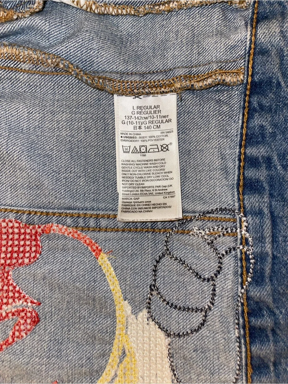 GAP Kids DISNEY Blue Denim Jacket with Multicolor Mickey Embroidery size 10-11